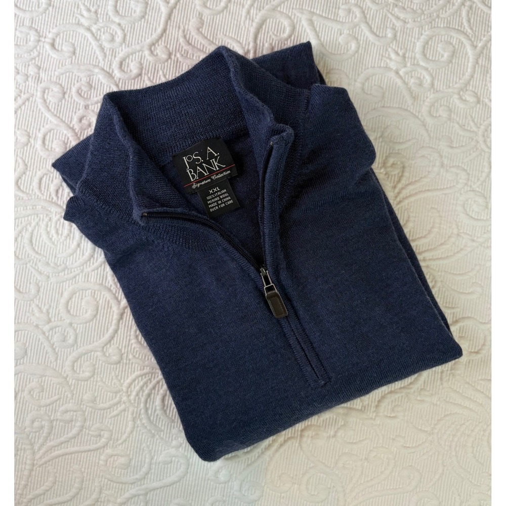 Jos. A. Bank Signature XXL Blue 100% Italian Merino Wool 1/4 Zip Sweater